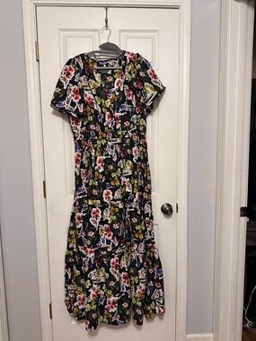 Anthropologie Black Floral Tiered Maxi Dress